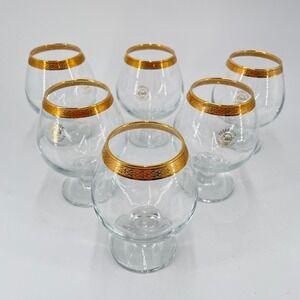 Pasabahce Pincle Turkey Gold Rim Brandy Snifter Glasses Set of 6 Art‎ of Glass